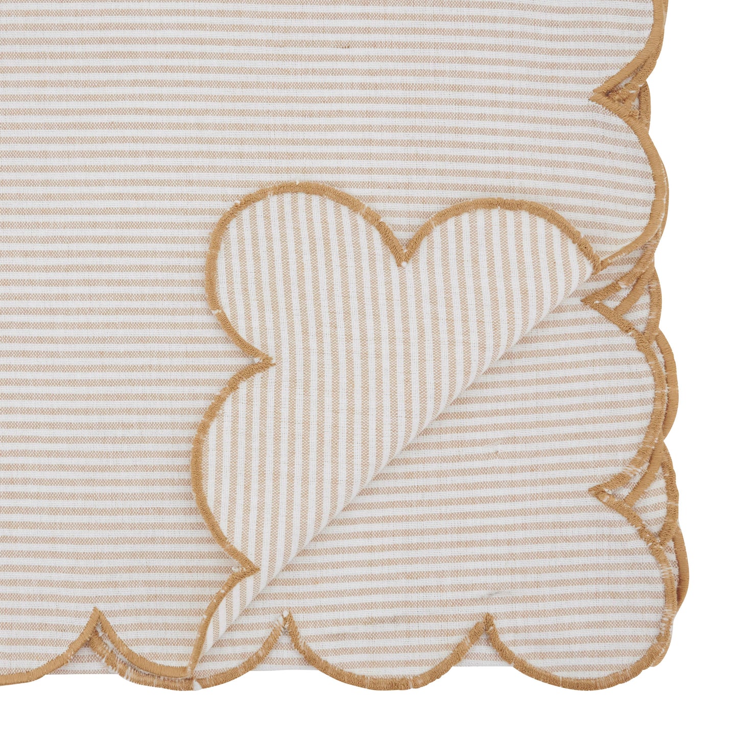 Cotton Striped Scalloped Decorative Table Runner