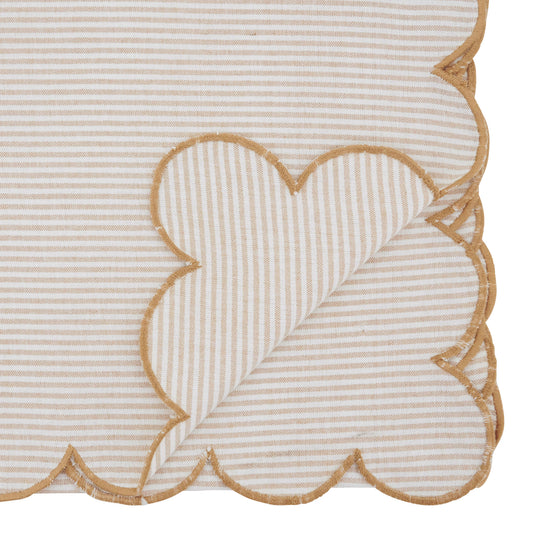 Cotton Striped Scalloped Decorative Table Runner
