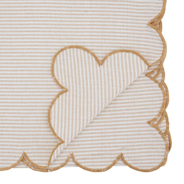 Cotton Striped Scalloped Decorative Table Runner