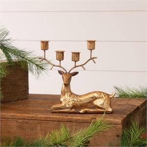 Laying Gold Tone Deer Candle Holder (PC)