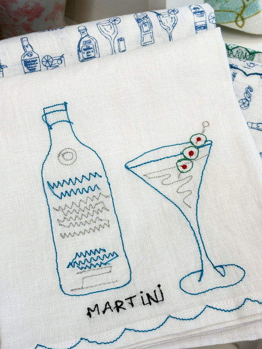 Hand Embroidered Linen Tea Towel, set of 2