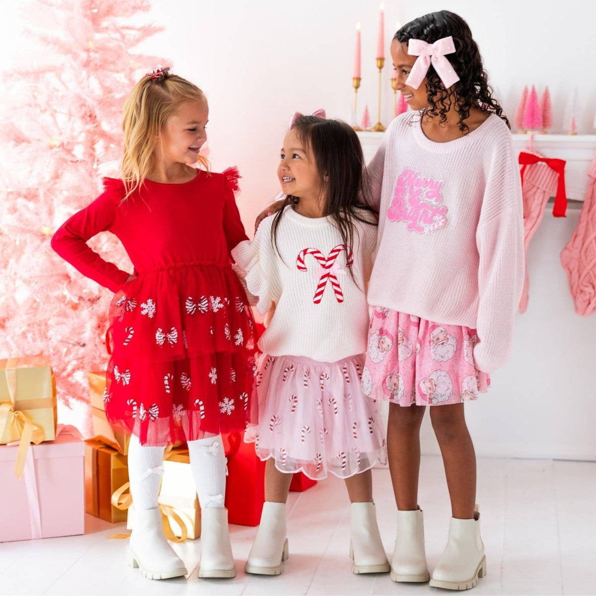 Candy Cane Christmas Gemstone Bow Clip - Kids Hair Accessory
