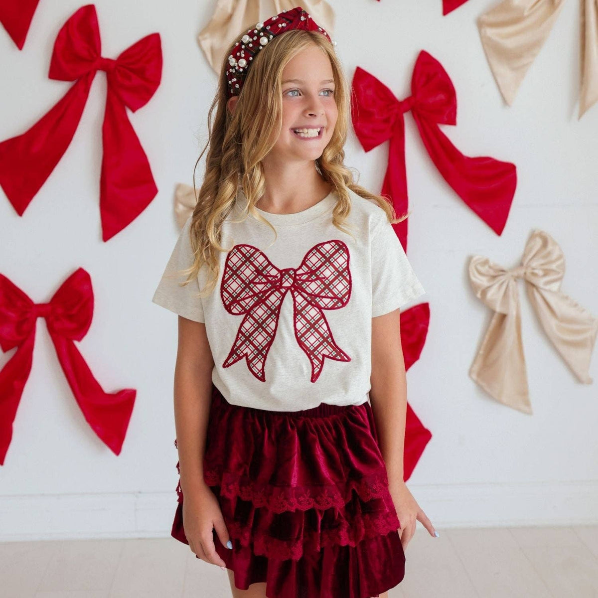 Christmas Tartan Pearl Headband - Hair Accessories - Kids