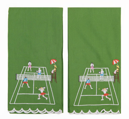 Playing Doubles Tennis Tea Towel