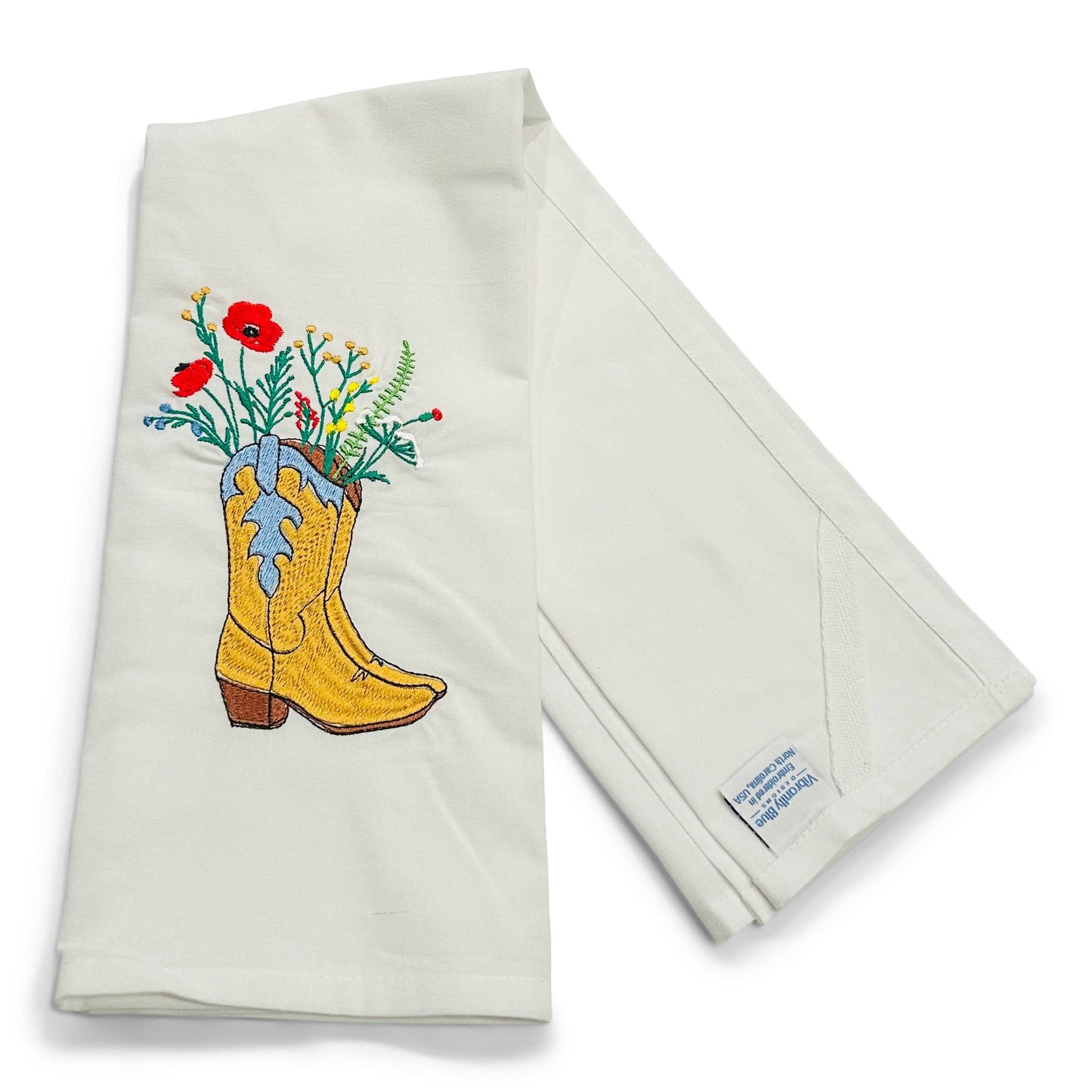 Towel - Gold Cowboy Boots with Wildflowers on white