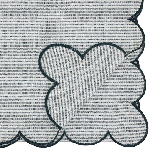Cotton Striped Scalloped Decorative Table Runner