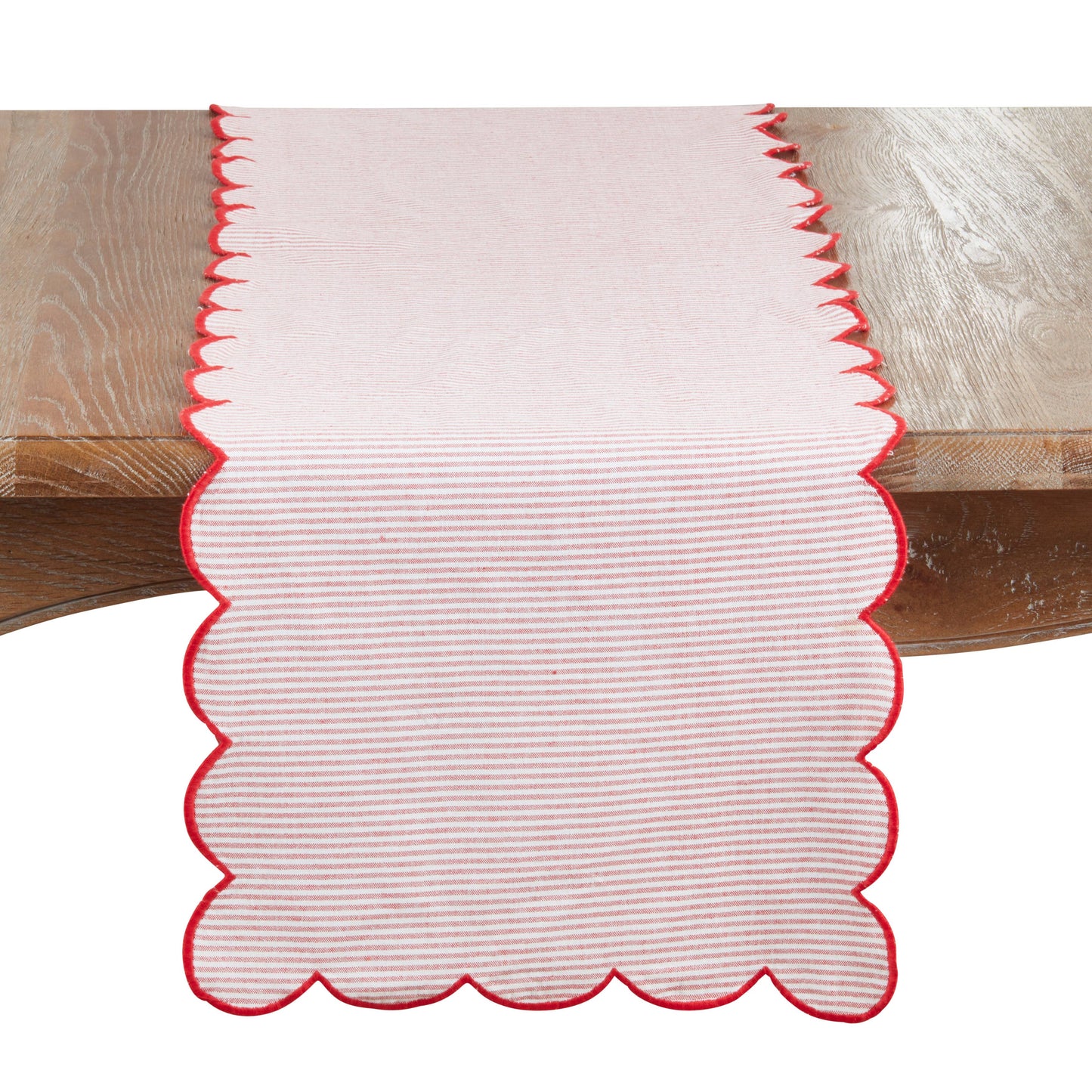Cotton Striped Scalloped Decorative Table Runner