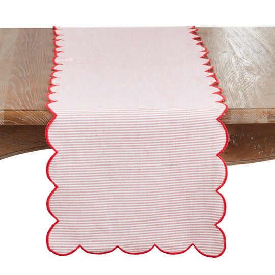 Cotton Striped Scalloped Decorative Table Runner