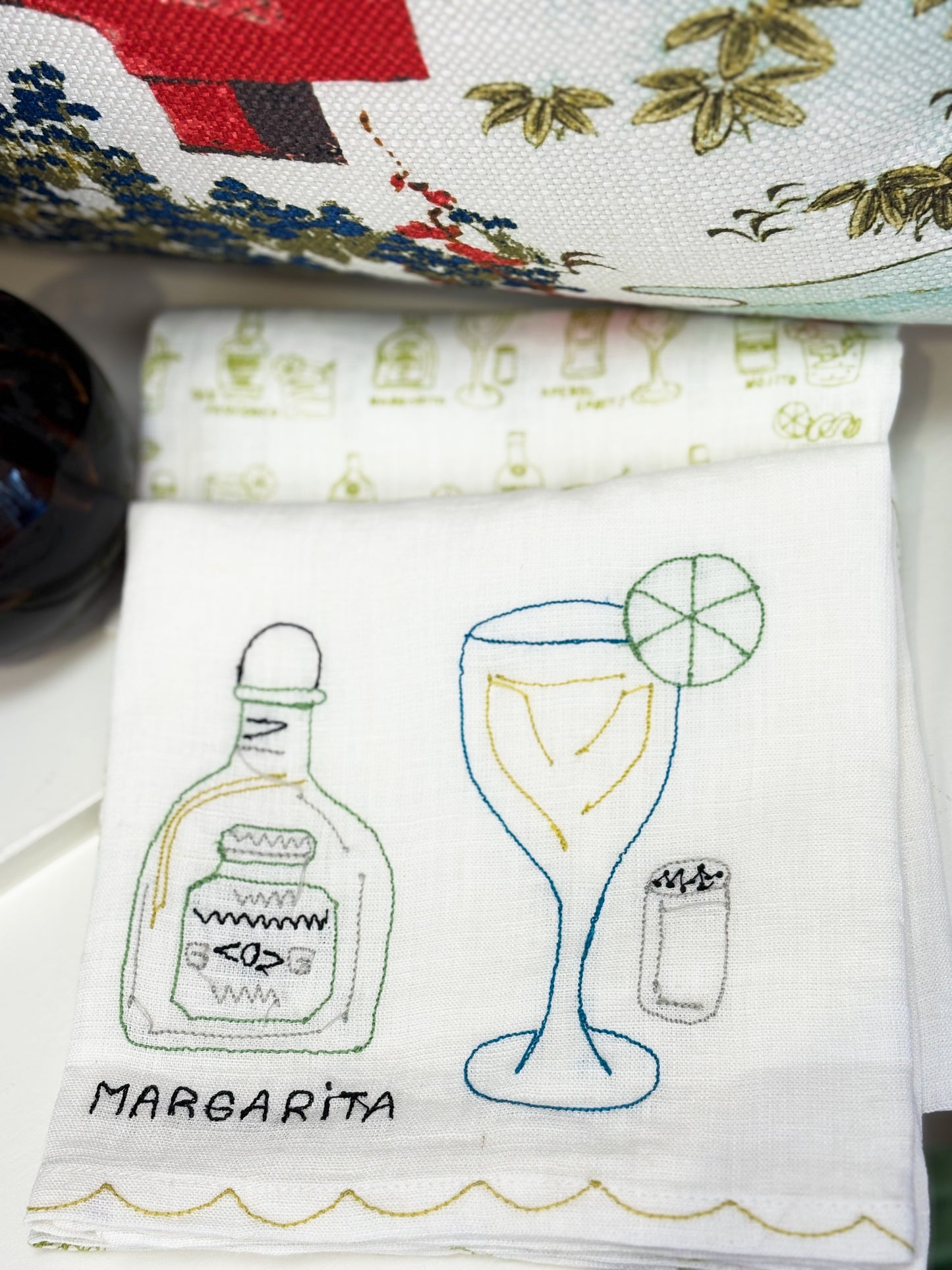 Hand Embroidered Linen Tea Towel, set of 2