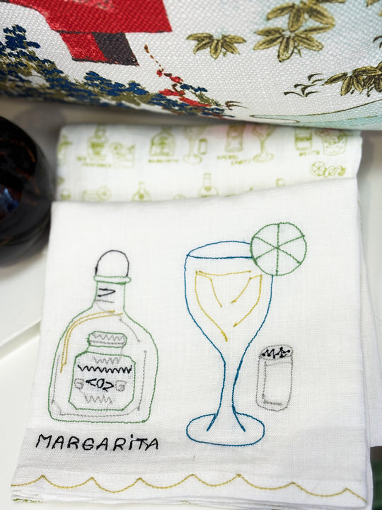 Hand Embroidered Linen Tea Towel, set of 2