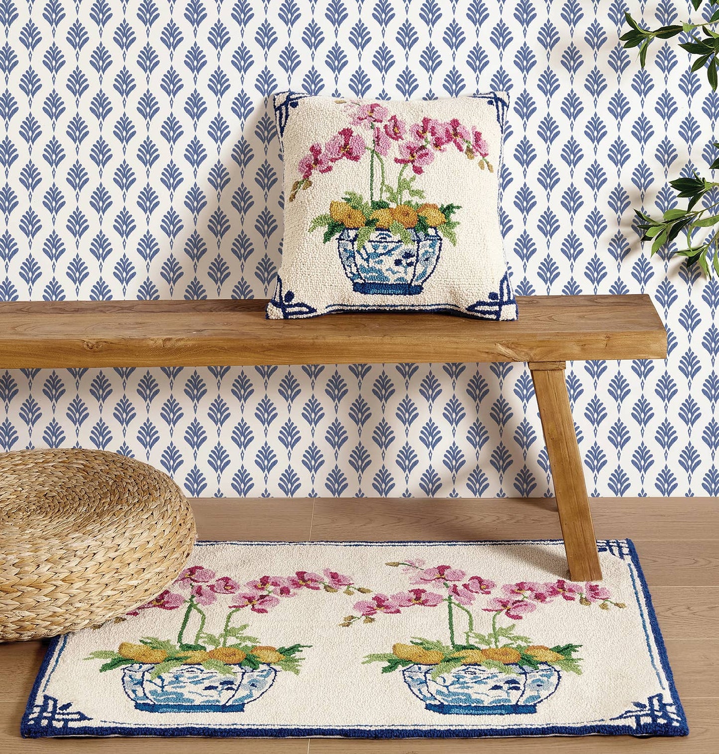 Oranges And Orchids Hook Pillow