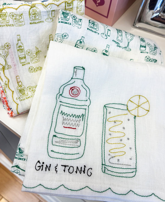 Hand Embroidered Linen Tea Towel, set of 2