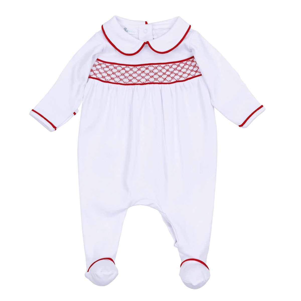 Red and White Essentials Smocked Girl Footie