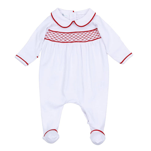 Red and White Essentials Smocked Girl Footie