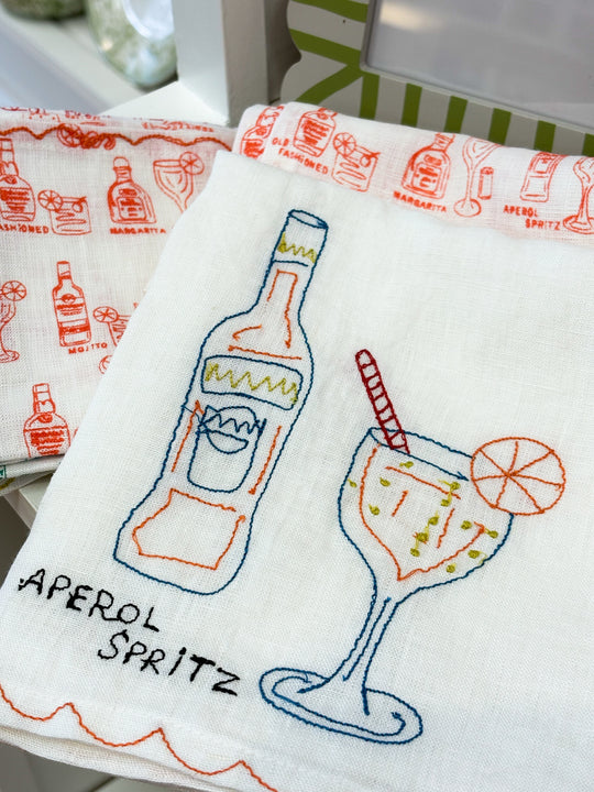 Hand Embroidered Linen Tea Towel, set of 2