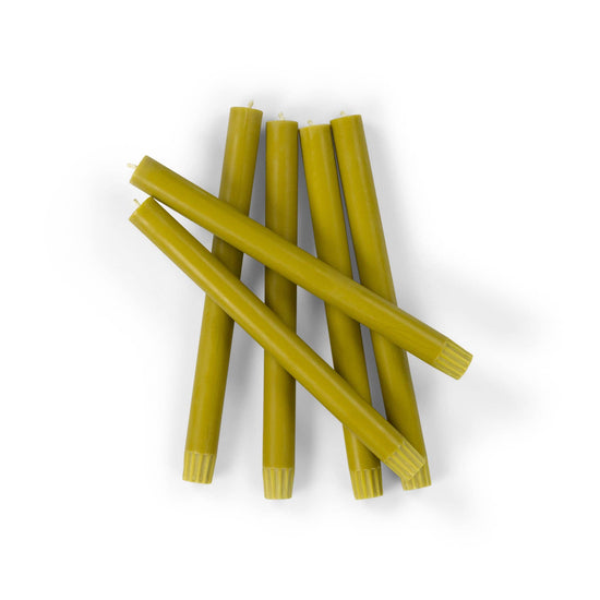BRITISH COLOUR STANDARD - 25cm / 10'' H  - Green Muscat Eco Dinner Candles, Gift Box of 6