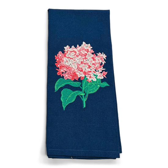 Towel - Cut Pink Hydrangea Blossom on navy
