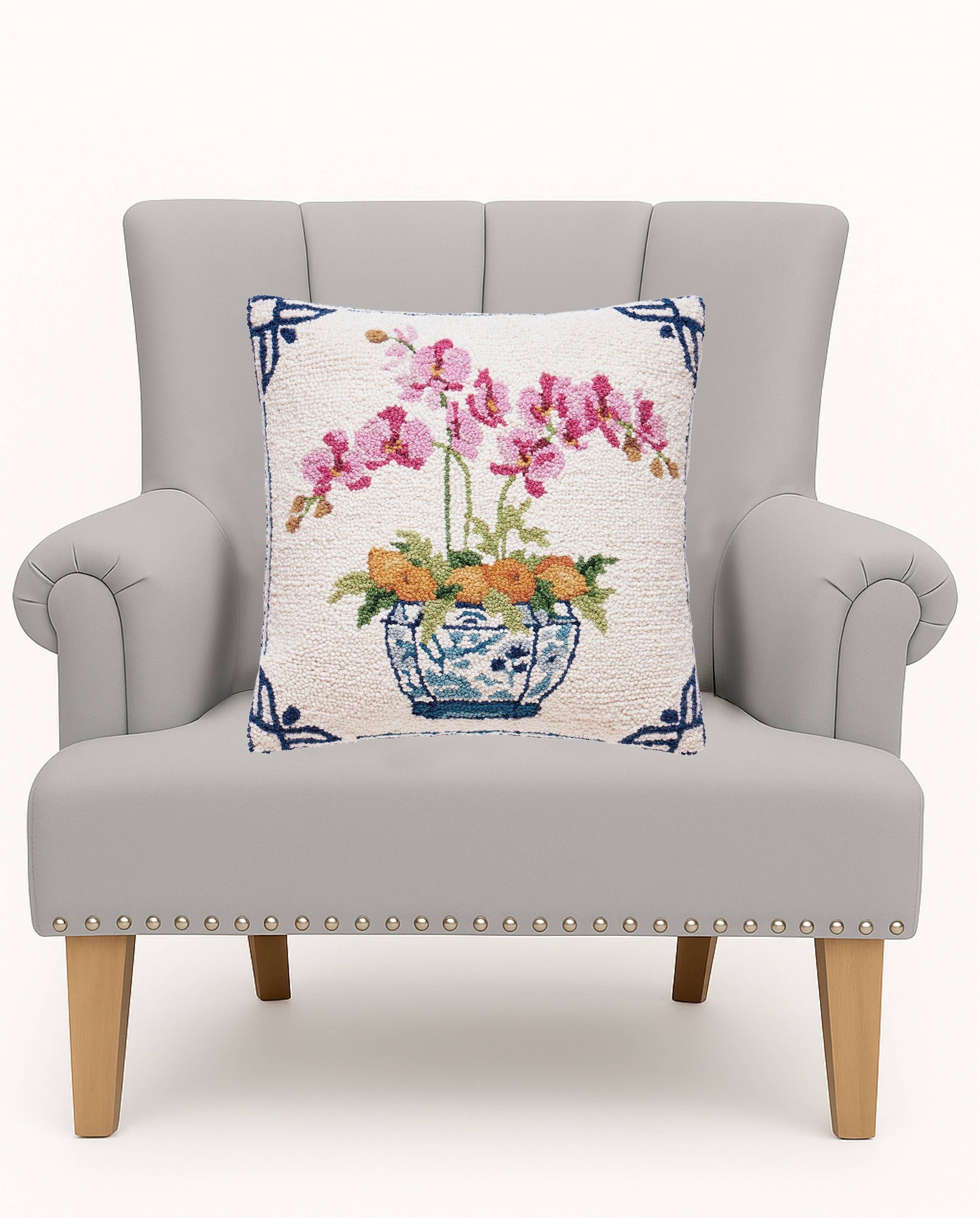 Oranges And Orchids Hook Pillow