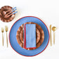 French Blue and Red Color Block Round Placemat Set of 4