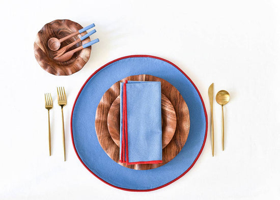 French Blue and Red Color Block Round Placemat Set of 4