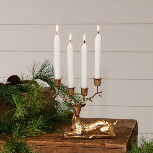Laying Gold Tone Deer Candle Holder (PC)