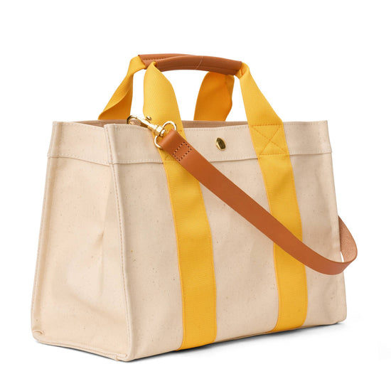 "Kylie" Yellow Nylon Tote with Leather Accents