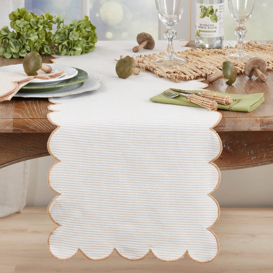 Cotton Striped Scalloped Decorative Table Runner