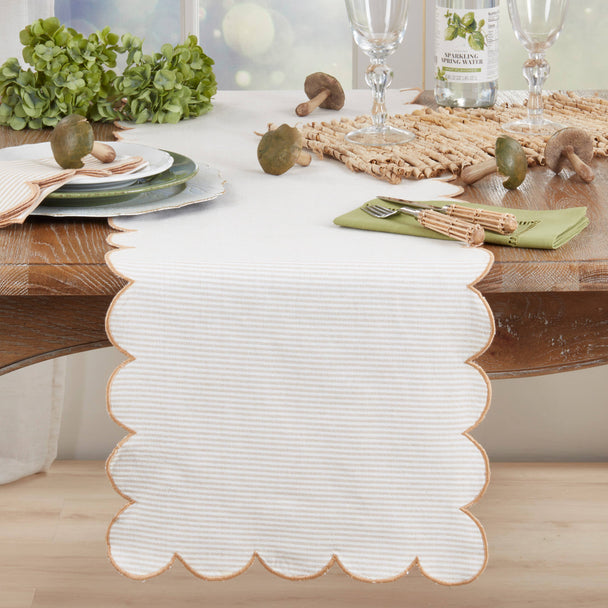 Cotton Striped Scalloped Decorative Table Runner