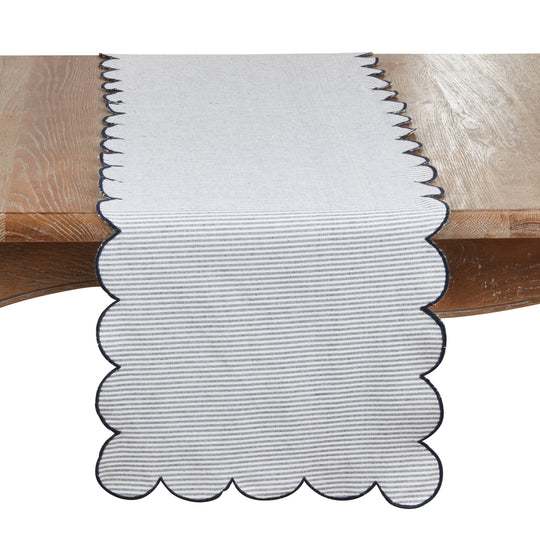 Cotton Striped Scalloped Decorative Table Runner
