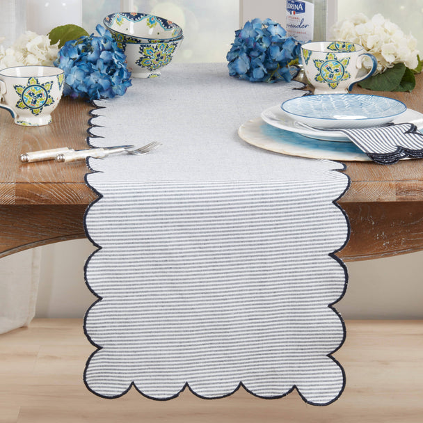 Cotton Striped Scalloped Decorative Table Runner