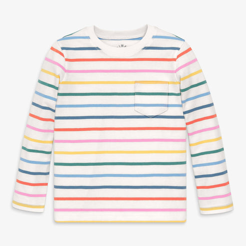 Kids long sleeve pocket tee in rainbow stripe