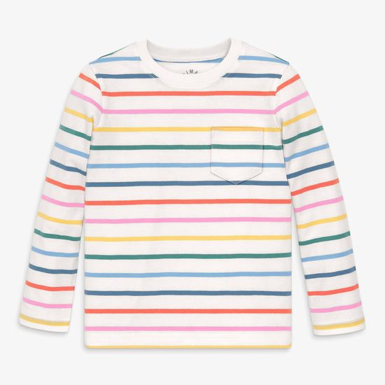 Kids long sleeve pocket tee in rainbow stripe