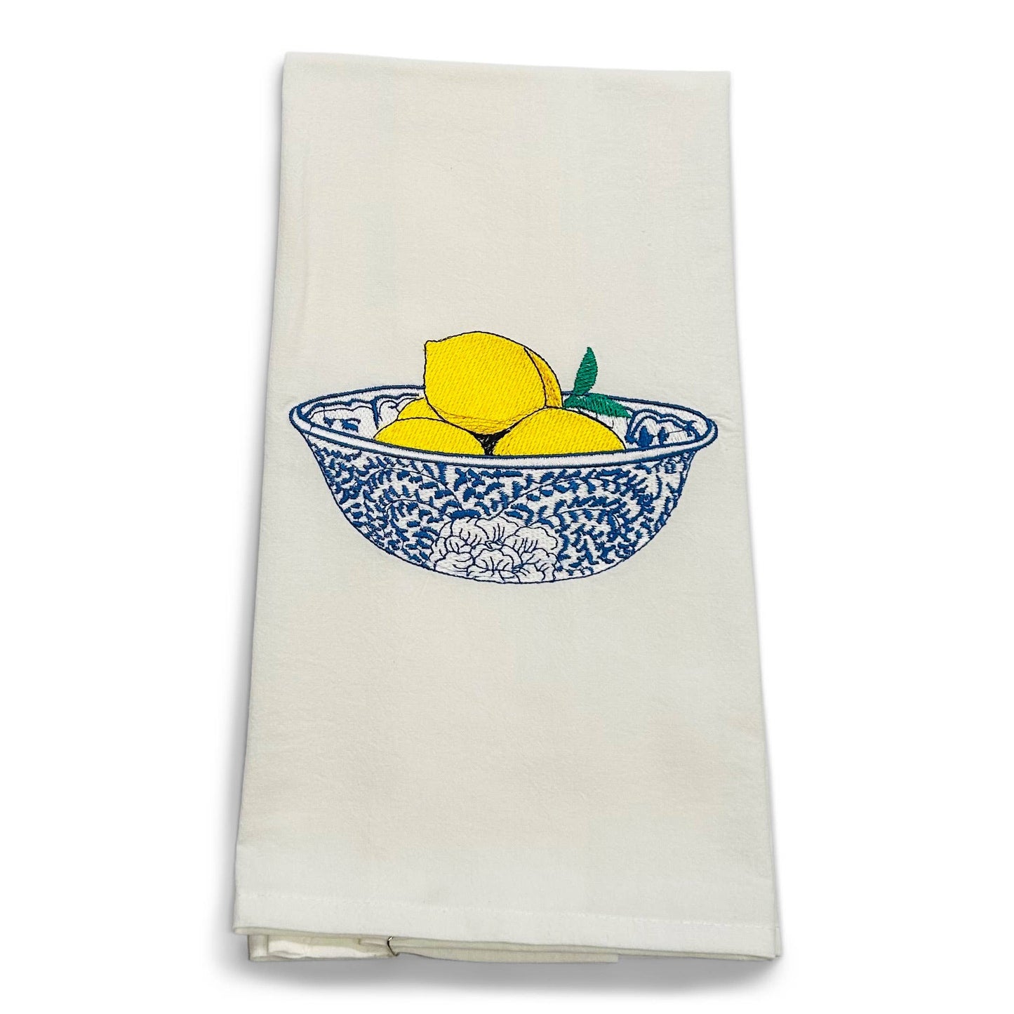 Towel - Lemons in a Blue and White Chinoiserie Dish on white