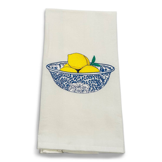 Towel - Lemons in a Blue and White Chinoiserie Dish on white