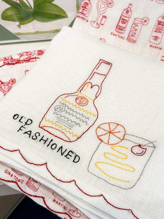 Hand Embroidered Linen Tea Towel, set of 2