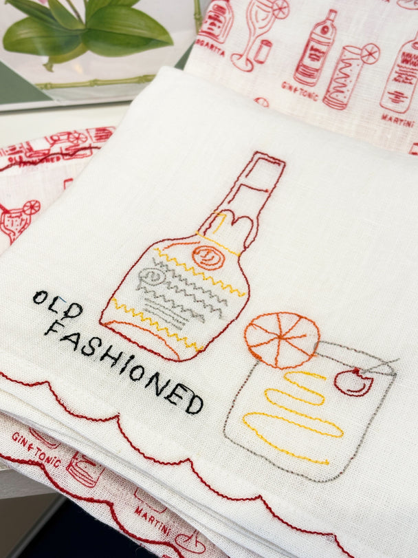 Hand Embroidered Linen Tea Towel, set of 2