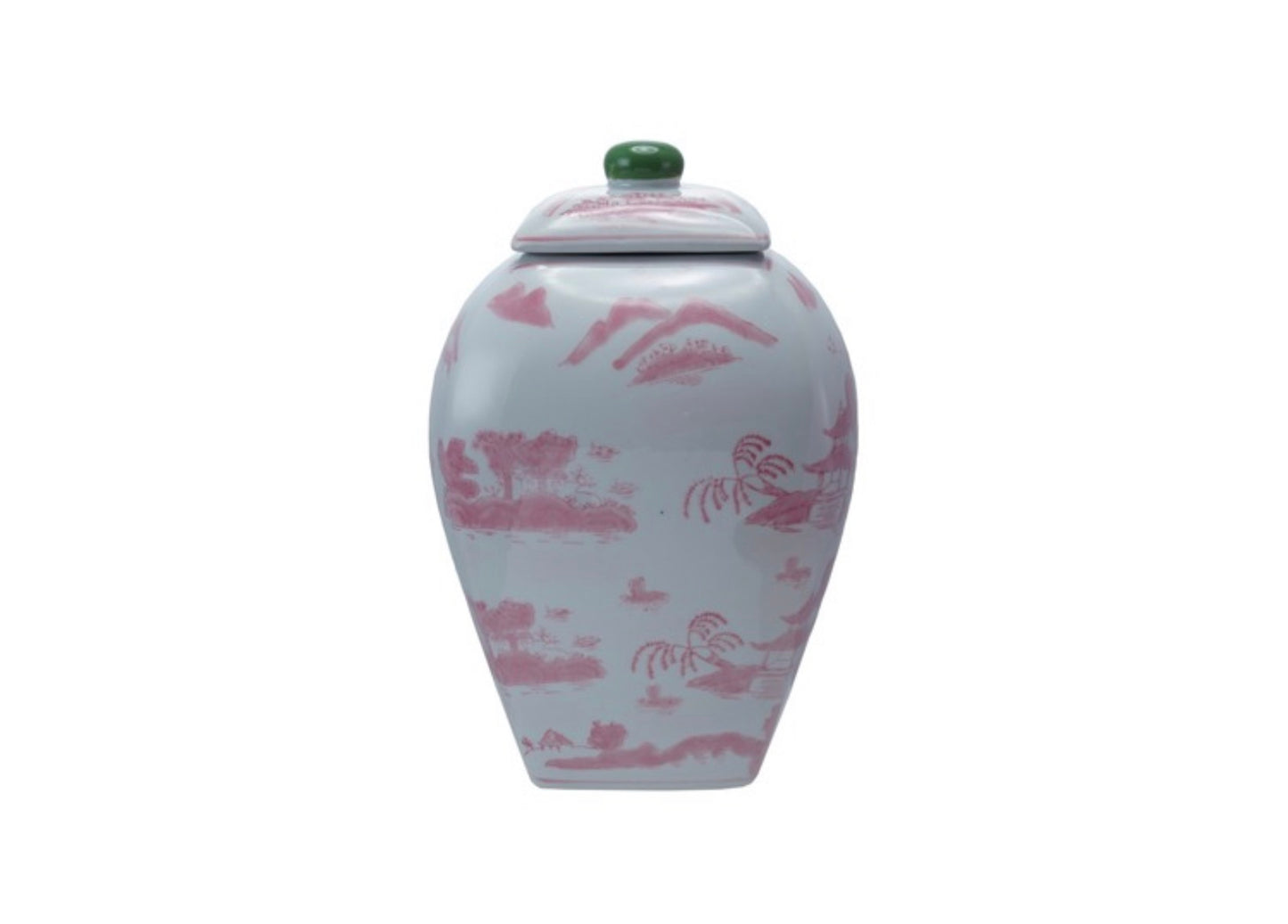 8" Square x 12-1/4"H Pink and White Stoneware