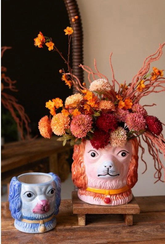 Set of Two Vintage Inspired Ceramic Colorful Dog Vases