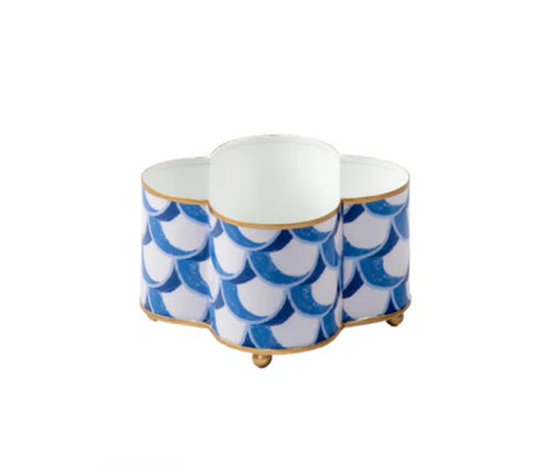 Scales Blue Quatrefoil Metal Cachepot Planter For Bedroom, Office, Kitchen And Living Room