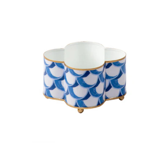 Scales Blue Quatrefoil Metal Cachepot Planter For Bedroom, Office, Kitchen And Living Room