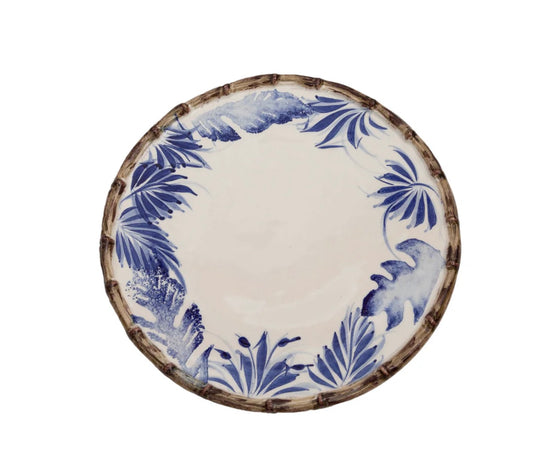 Compagnia Dinner Plate, Blue Leaves w/ Bamboo, Large, Set of 4
