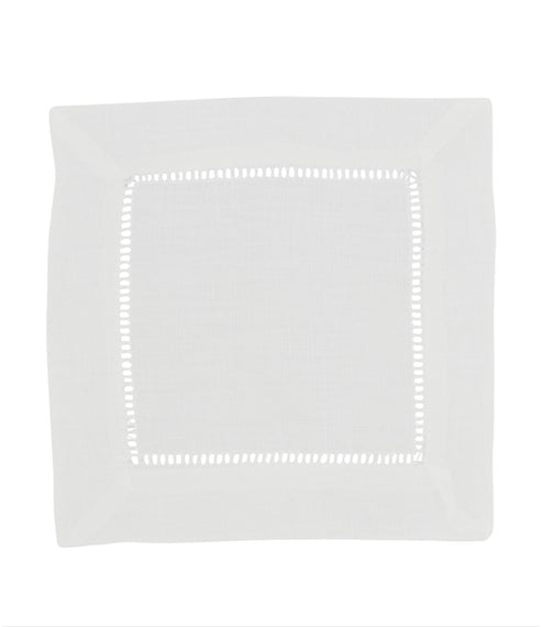 6” square Hemstitched White Cocktail Napkins