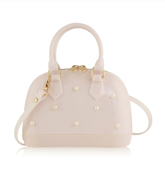 Blush White Cate Purse with Pearls