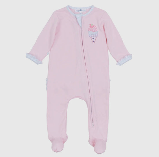 Magnolia Baby Scoops of Fun Appliqué Ruffle Zip Footie