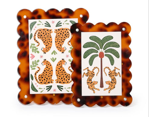 Tortoise Print Scalloped Edge Acrylic Photo Frames 4" x 6" and 5" x 7" (stands horizontally and vertically) - Acrylic/Iron