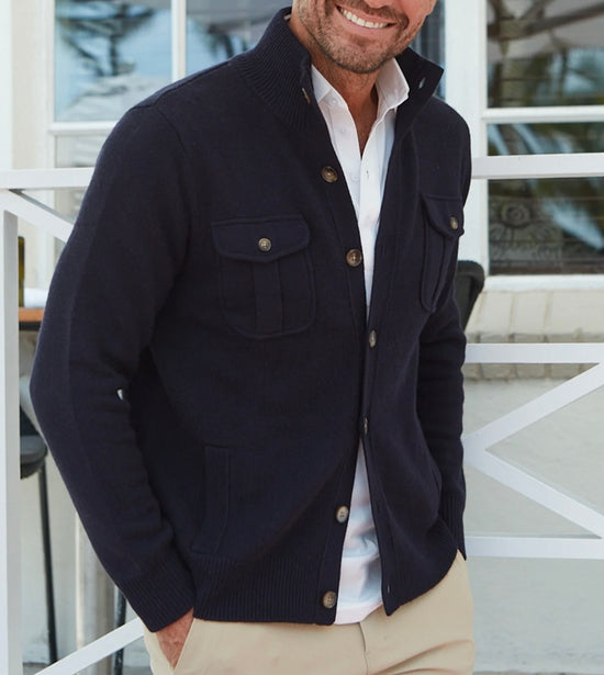 Napoli Cardigan in Navy Wool and Cashmere