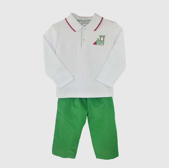 Holiday Top and Pant Set with Train Appliqué