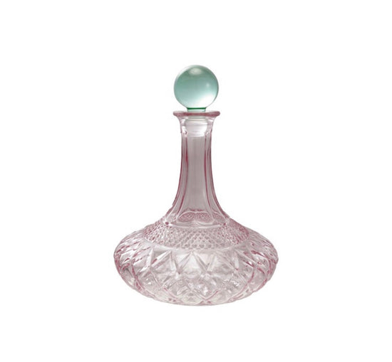 1-1/2 Quart Pink and Green Cut Glass Decanter
