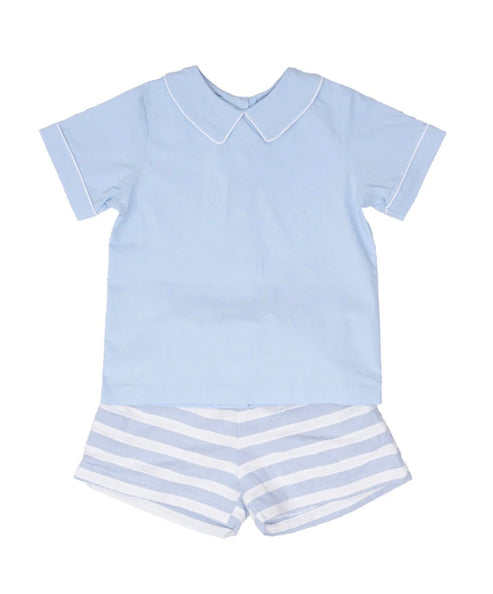 John Blue and White Stripe Short Set