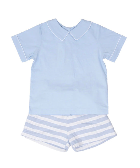 John Blue and White Stripe Short Set